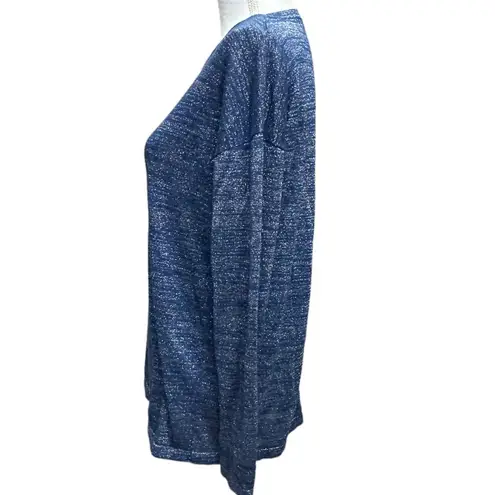 Mango MNG  Blue Sparkly Silver Metallic Thread Long Sleeve Womens Top Size‎ L