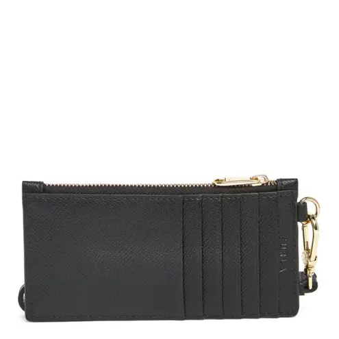 Furla Classic Credit Card Case Leather Wallet Wristlet, Black, Wrist Strap, NWT