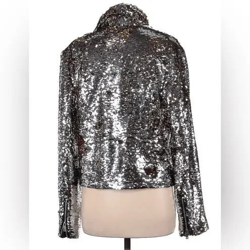 Donna Salyers Fabulous Furs All Over Sequin Bomber Jacket Shiny Flip Gold Silver