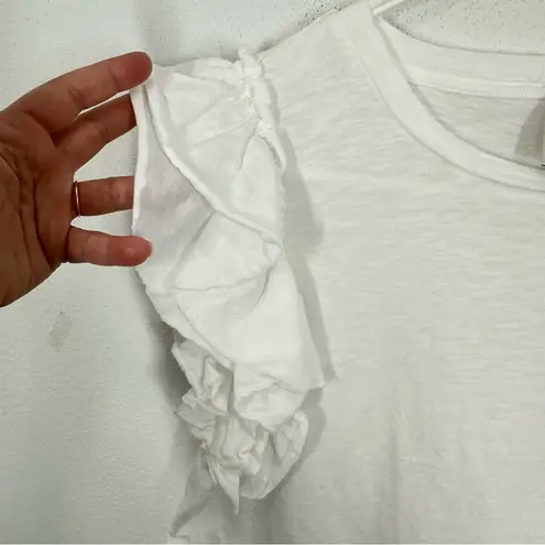 Industry 100% Pima Cotton Ruffle Flutter Sleeve Blouse Crisp White Casual Top Size M