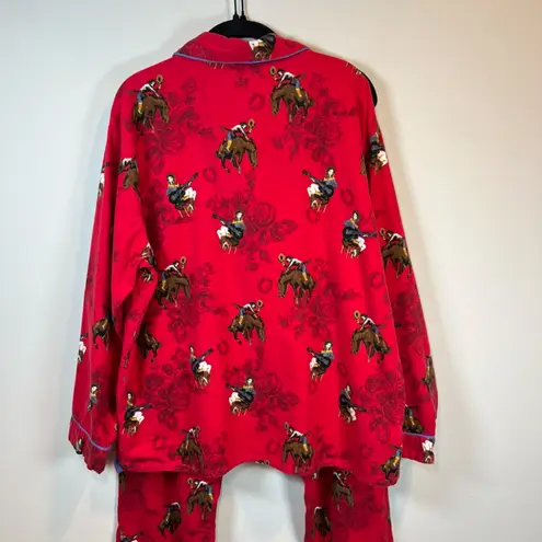 PJ Salvage Women's Cowboy Western Flannel Pajama Set Red Horses Pants Cozy Large