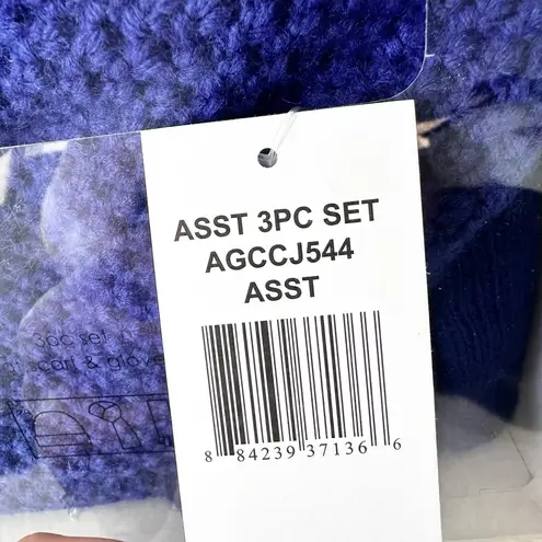 Calvin Klein  Bold Blue 3 Piece Hat Scarf Gloves Textured Sweater Knit Set New