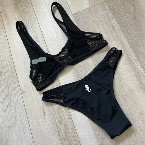 Sunny Co Bikini Swimsuit NWOT fishnet mesh cheeky womens Black small sexy beach