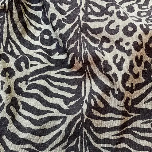 Poof New York Animal Print Sage Green Front Tie Cap Sleeve Mini T-shirt Dress S