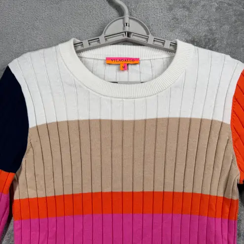 Vilagallo Sweater Medium Colorblock Ribbed Cotton Pink Orange Tan Navy Retro Mod White