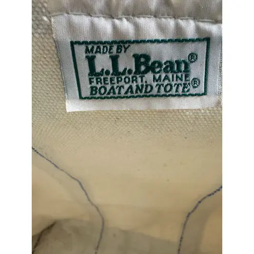 L.L. Bean Boat and Tote Vintage 90s Cream Burgundy Canvas Tote Bag