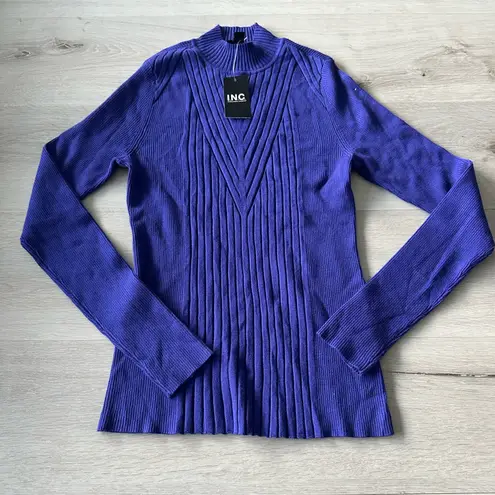 INC Detail Ribbed Mock Neck Sweater Sapphire Crush Blue (Purple) Size Small NWT Purple