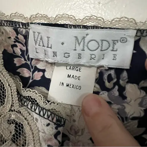 Vintage Val Mode Lingerie Floral Satin & Lace Slip Dress Nightgown Large Pink