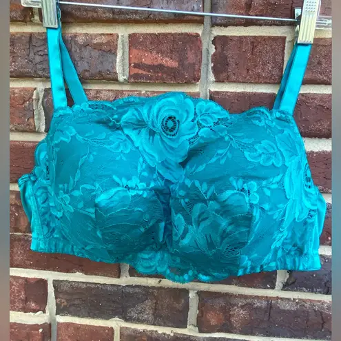 Teal Lace Bralette Comfort Choice 40C Women's Plus Size Lace Wireless Cami Bra Blue