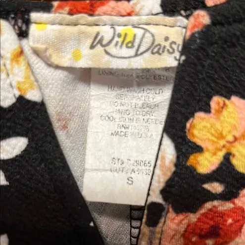 Wild Daisy Chic Floral Black Midi Dress