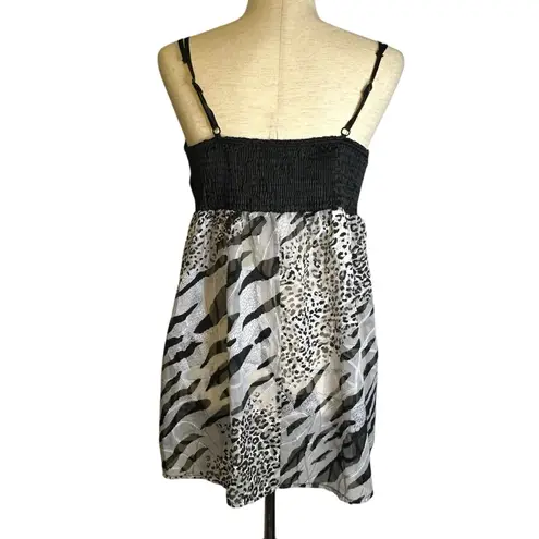 Topia Vintage Y2K Animal Print Baby Doll Sleeveless Top Tunic Large‎ USA B9603 Black