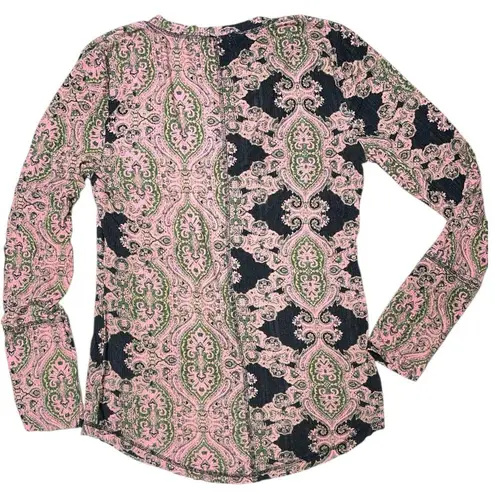 William Rast Pink Paisley Micro-ribbed Laced Long Sleeve Top XL
