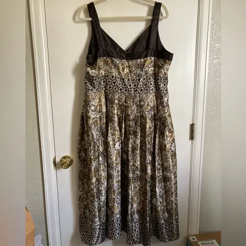 🌞Signature Robbie Bee Satin Brown Paisley Sequin Sleeveless Midi Dress Size 20W