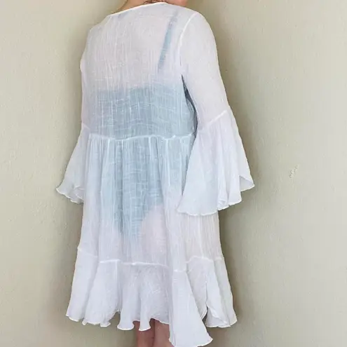 Coco + Carmen White Flare Sleeve Sheer Swim Cover Mini Dress