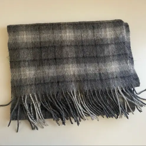 Anthropologie Celeste Fringe plaid wool cashmere blend scarf gray