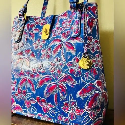 Brahmin Giora Tote NWT | Vista Blue Torrone Floral Palm Shoulder Bag + Dust Bag