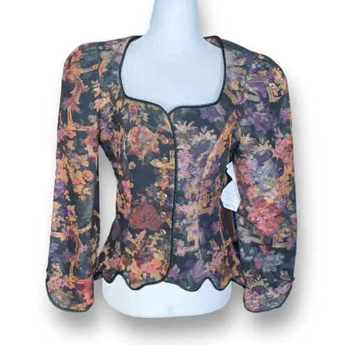Vintage Cachet Cachet Tapestry Floral Collarless Blazer Baroque Jacket Size 7/8 Black