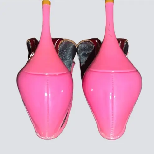 Stuart Couture gorgeous unique pink patten leather heels with black mesh… Size 6.5