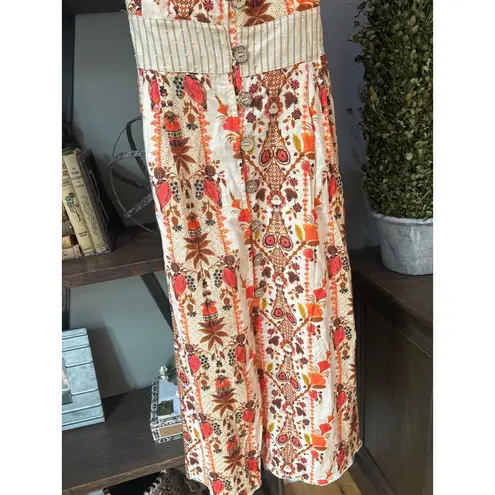 Agua Bendita Goldenrod Button Midi Dress Jazmin Orange Cream Womens Size Large