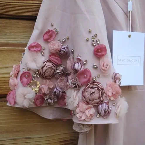 Mac Duggal 11854 Pink Crepe 3/4 Sleeve A-line Gown With Flower Trim