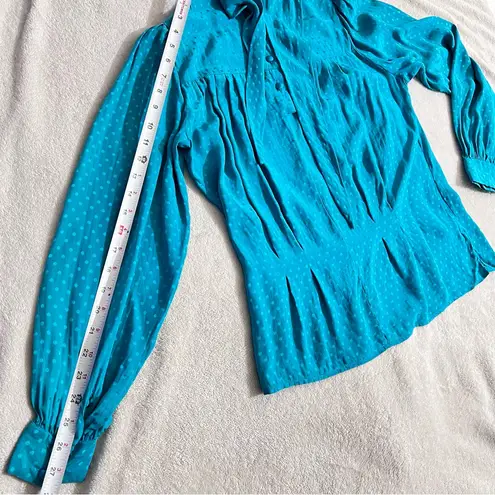 Vintage silk self tie blouse size 6 J.Raymond in green lagoon :Box H: