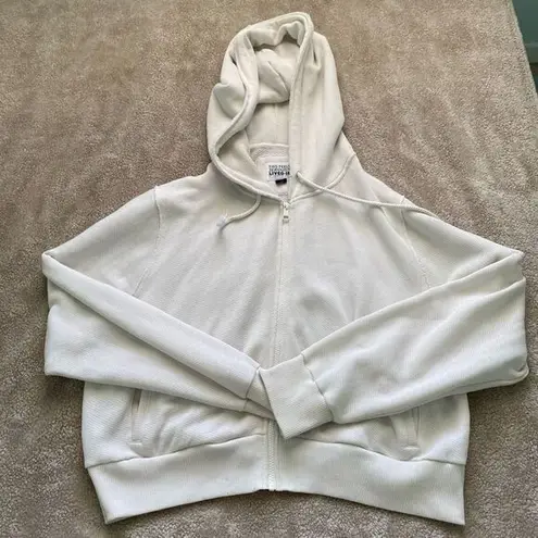 American Eagle  Women’s Cream Cropped Hooded Zip Up