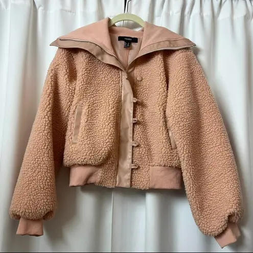 Forever 21 F21 Light Pink Faux Shearling Oversized Teddy Jacket Fleece Coat Size Medium