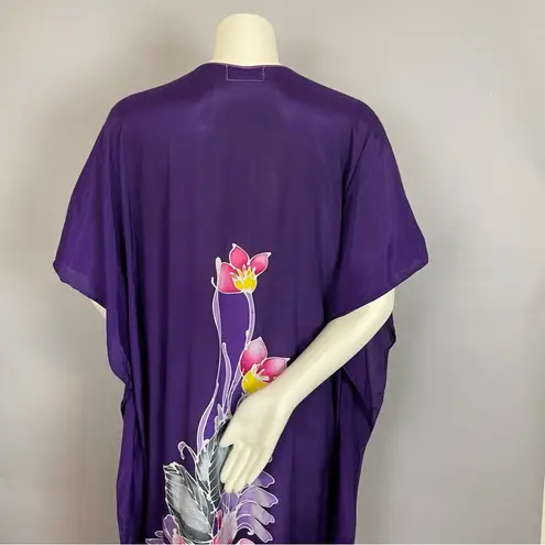 Vintage Kaftan Floral Purple Caftan Women Maxi Beachy Vacation Tropical Hawaiian Size undefined