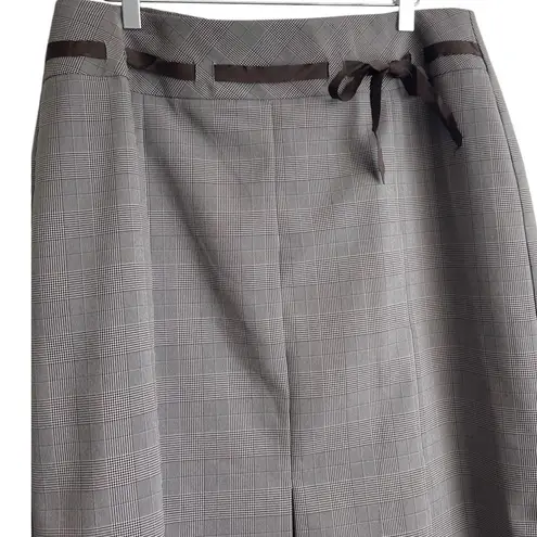 Womens Pleated Midi Skirt 16P Brown Plaid Ribbon Waist Tie Academia Y2K Retro