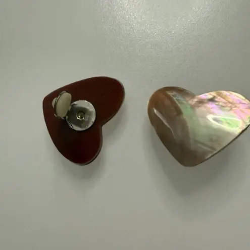 Mother of Pearl Heart Statement Clip On Earrings Pink