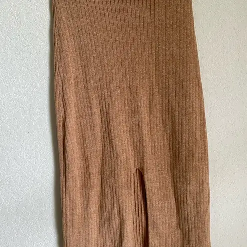 Free People  Skyline Midi Ribbed Front Slit Pull On Beige Trendy Skirt Size XS