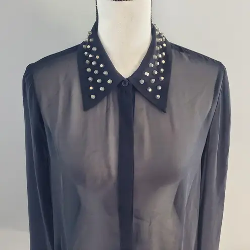 Mossimo Black Sheer Button Down Studded Collar Top M Size M