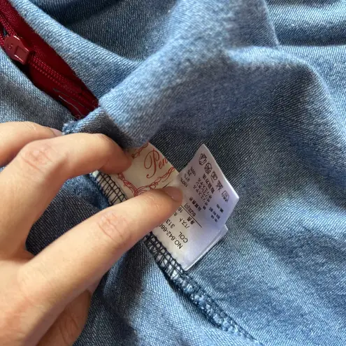 Penderie Japan kawaii retro red blue polka dot off shoulder denim dress XS