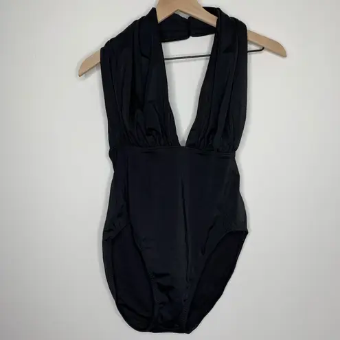 Norma Kamali Norma Kalama Halter Low Back Mio Swim One Piece Womens New Black XL