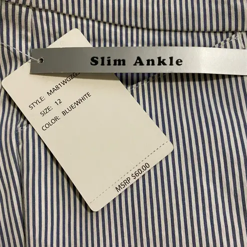 Zac and Rachel Women's Blue White Stripe Capri Pants Cropped Leg Elastic Waist