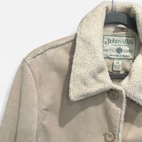 Vintage St. John’s Bay Tan Genuine Suede Leather And Shearling Lined Jacket Size L