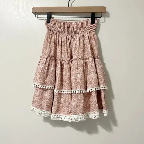 MISA Los Angeles MISA Floral Tiered Mini Skirt in Pink size Small