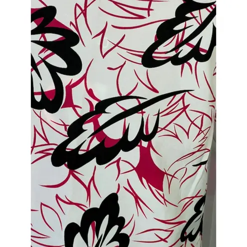 kitten bow blouse abstract leaves red black 1980s Size 12