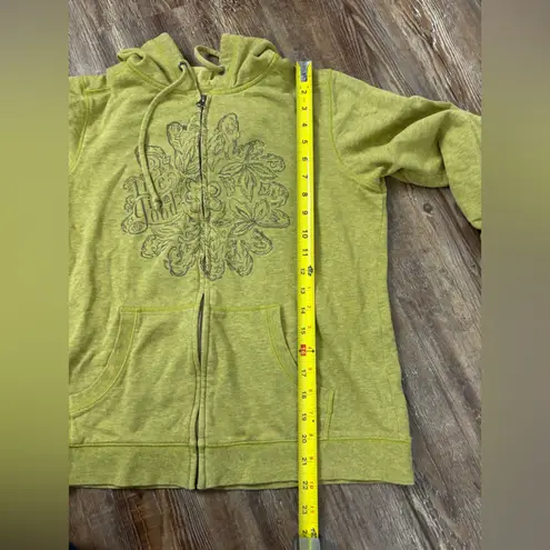 Life is Good  Floral Embroidered Zip Up Green/Yellow Hoodie Size Medium Boho