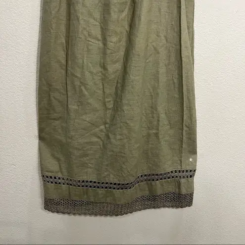 Saint Tropez West Carole Little Crochet Dress Linen Green Khaki Maxi SZ 6 Fairy