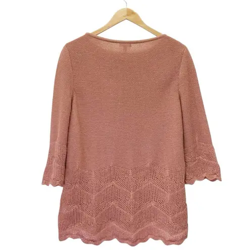 Garnet Hill 100% Baby Alpaca Sweater Scallop Trim Clay Size Medium Peruvian Wool