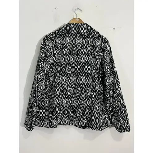 Studio Works Womans Woman 2X Black White Geometric Zip Up Lined Jacket