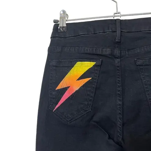 MOTHER The Looker Ankle Fray Jeans Gold Bolt Women’s Size 24 Cropped Skinny Black