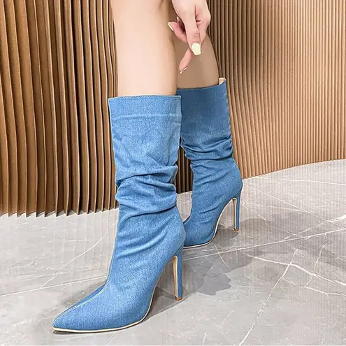 Stylish Blue Stiletto Heel Boots Size 7.5