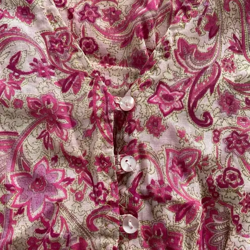 Allison Brittney floral pink beige Barbiecore high waist cotton dress, size M