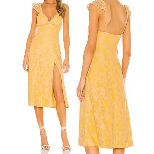 Majorelle  Dress Draven Pastel Yellow Lace Flutter Sleeve Midi Dress, Size XL