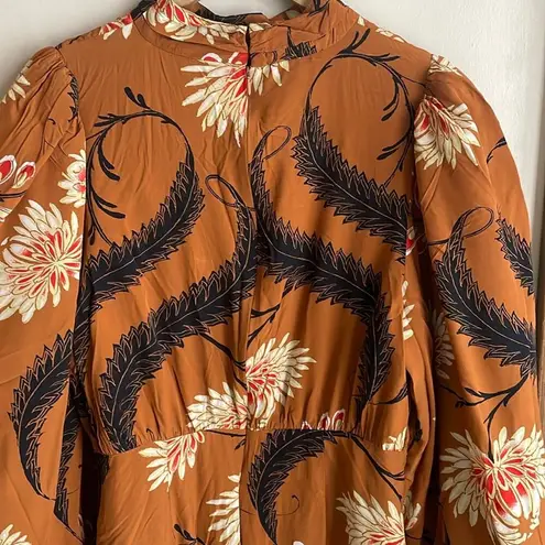 RHODE Luke Mini Dress Floral Brunette Kiku Grande Tan Size 10