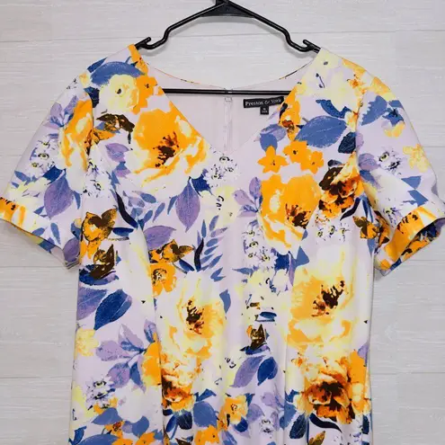 Preston & York Women's Size 16 Short Sleeve Floral Print V Neck Sheath Dress
