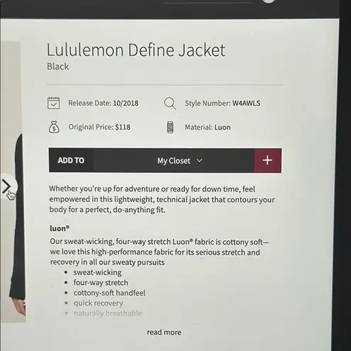 Lululemon  Define Jacket Sz8 Black - Image 3