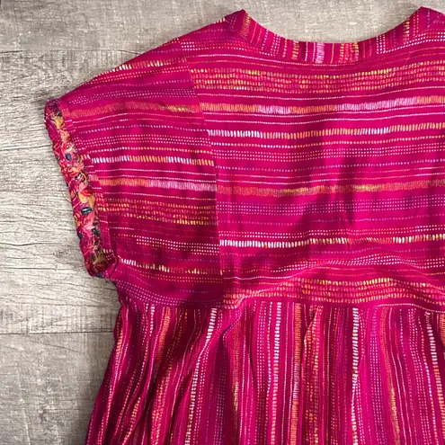 Boutique Pink Tassel Tie Embroidered Yoke Top Womens L Relaxed Fit Boho Western